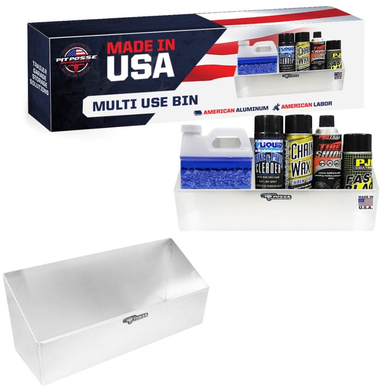 Pit Posse 446 Multi Use Storage Cabinet Holder Organizer 24" - Made in USA - Shop Garage Enclosed Race Trailer - Anti Rust Aluminum Wall Mounted Easy to Install (Silver) - Image 1